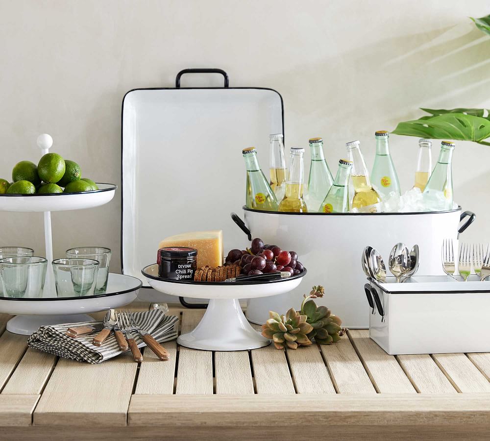 Handcrafted White Enamel Flatware Caddy Pottery Barn