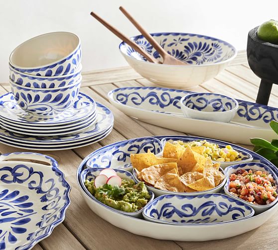 Puebla Melamine 12 Piece Dinnerware Set, Outdoor Serving Bowls And Platters