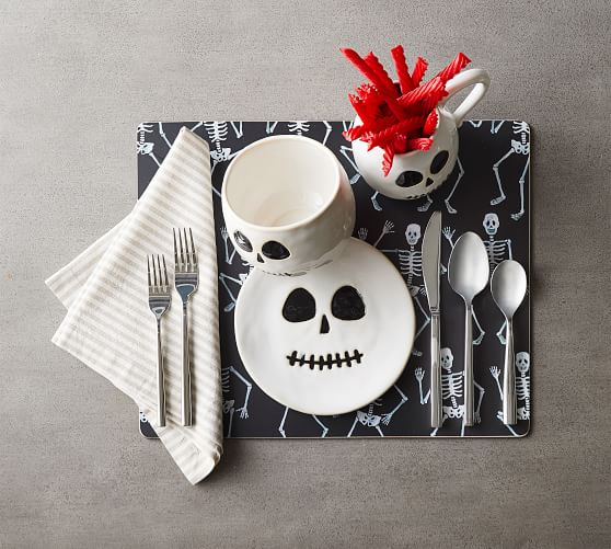 Halloween Holiday Ceramic ~ NEW POTTERY BARN White SKELETON Coffee Mug 