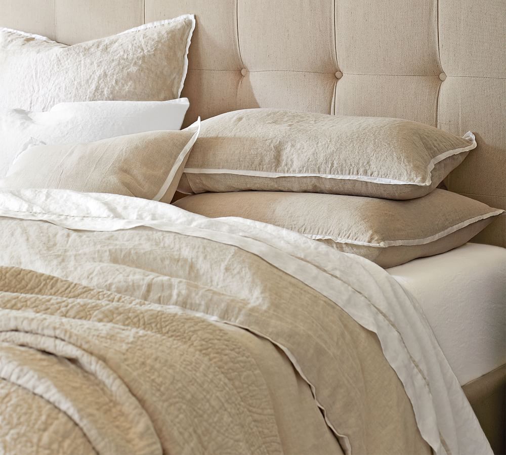 Belgian Flax Linen Contrast Flange Duvet Cover | Pottery Barn