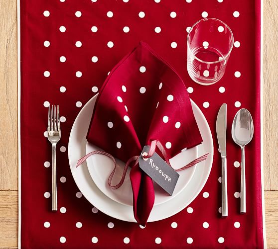 Pottery Barn Polka Dot Embroidered Cocktail Napkins Set of 4 Red & White New