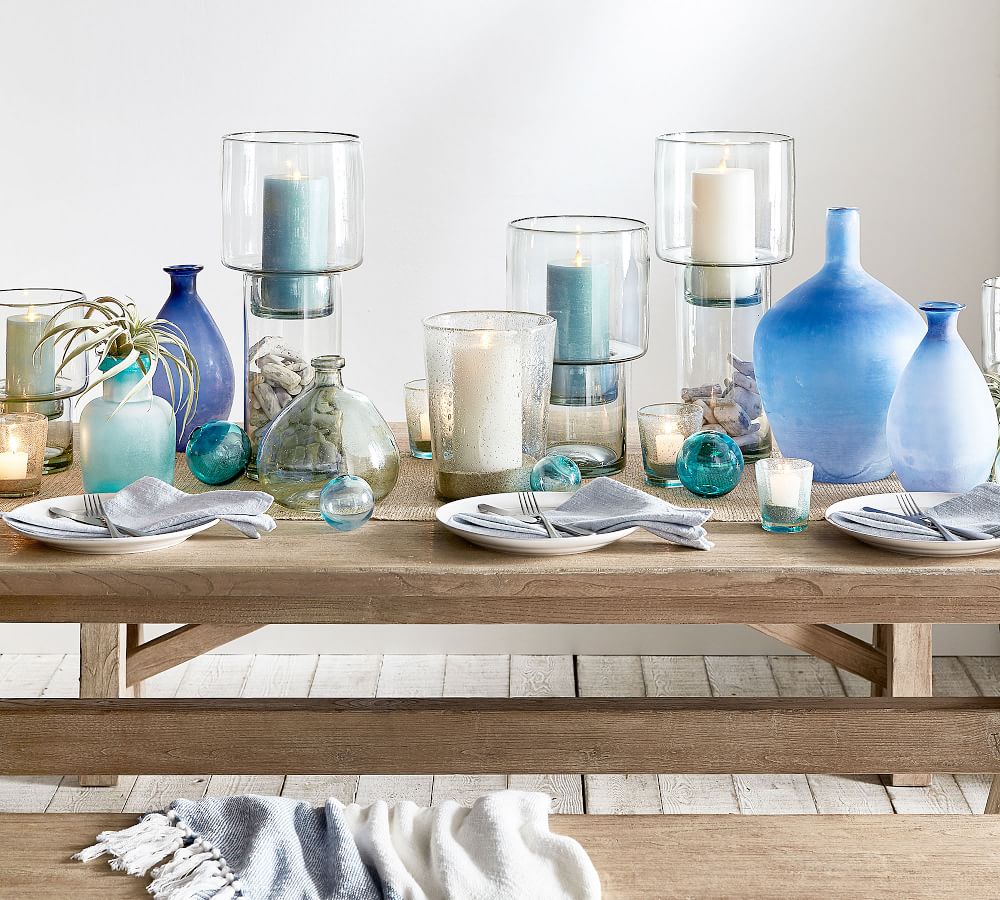 Premium Flickering Flameless Wax Pillar Candles Sea Glass Pottery Barn