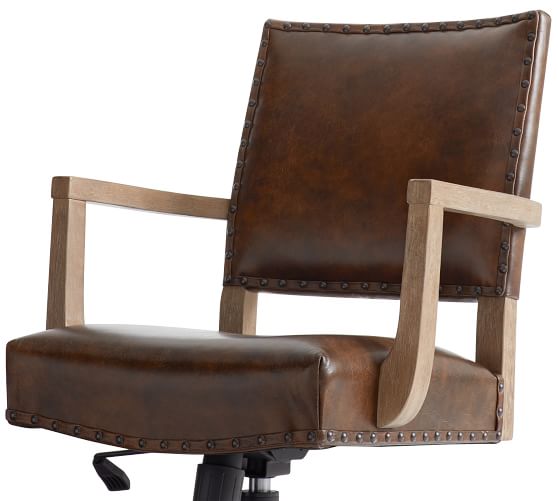 Manchester Leather Swivel Desk Chair, Distressed Brown Leather Office Chair