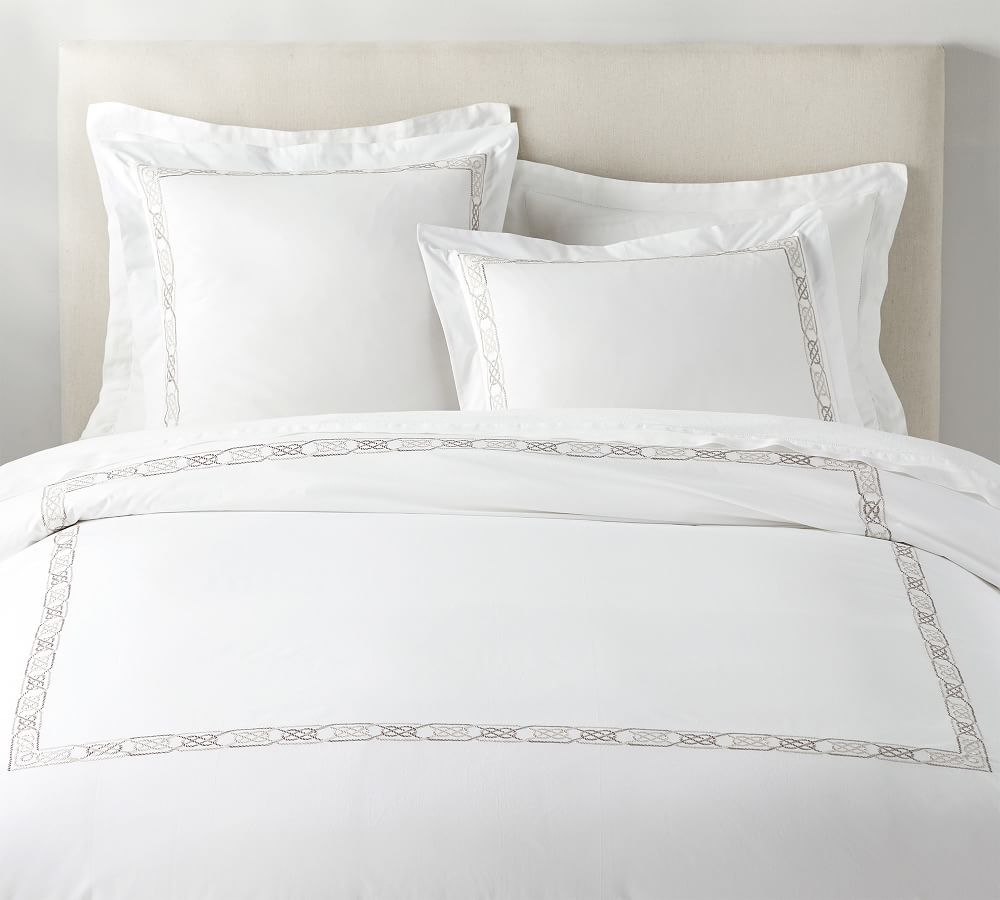 Rope Embroidered Organic Percale Duvet Cover Pottery Barn