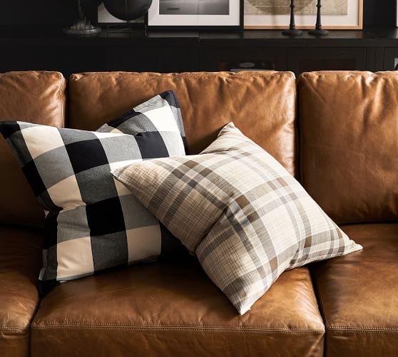 Pottery Barn Buffalo Check Plaid Pillow Cover 24x24 Red Black Cabin Lodge 