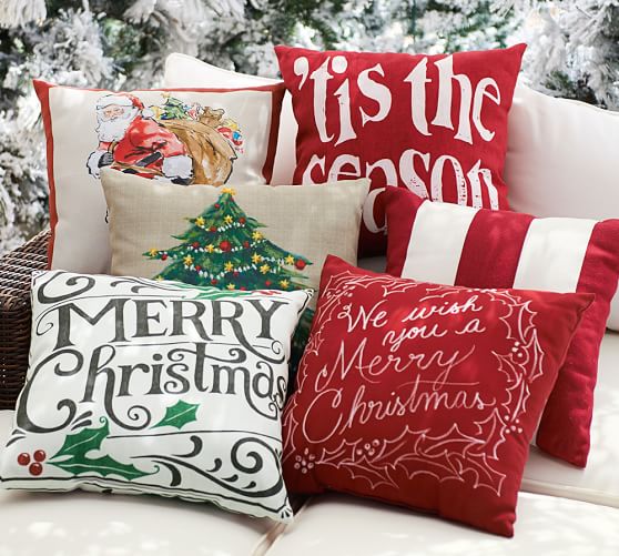 Merry Sentiment Indoor, Pottery Barn Outdoor Pillows Red