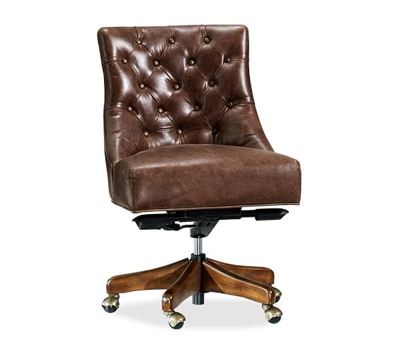Hayes Tufted Leather Swivel Desk Chair, Best Tufted Office Chair