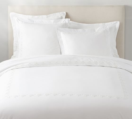 Blossom Embroidered Organic Percale, Pottery Barn Pearl Embroidered Duvet Cover