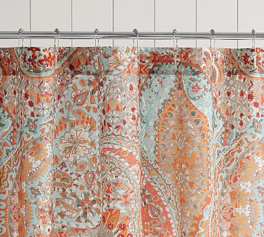 Paloma Organic Shower Curtain Pottery, Red Paisley Print Shower Curtain