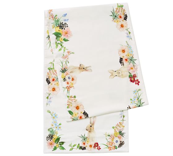 Polyester Rectangle Table Cloth for Wedding Kitchen Party Dining Home Decor Oarencol Easter Bunny Flower Wreath Spring Rabbit Butterfly Floral Table Runner 13x70 inch Double Sided