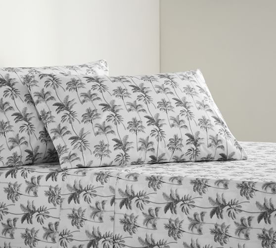 Pottery Barn Westwood Bolster Bed Pillow Cover Sham Vintage Tropical Palm Trees 
