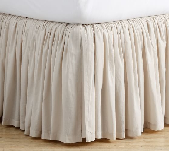 Full Bed Skirt White Sheer Cotton Voile Ruffled 18 inch drop Lined Dust Ruffle 