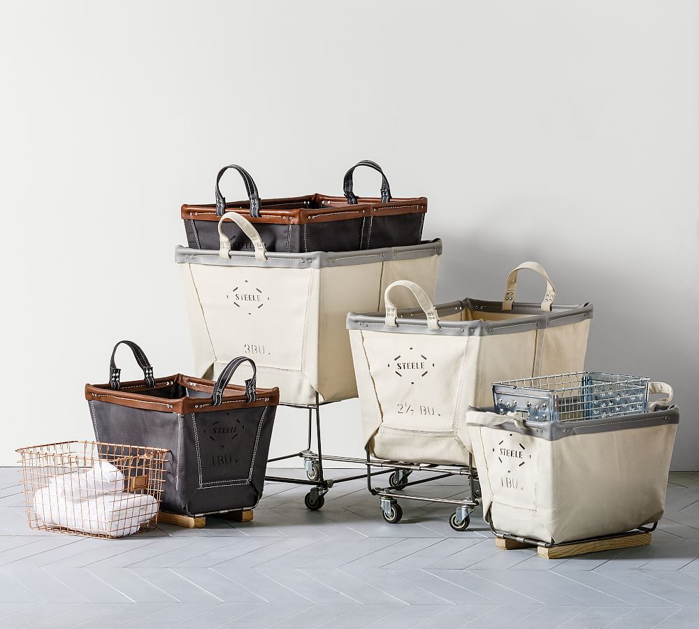 Medium Square Canvas Laundry Basket with Wheels Pottery Barn