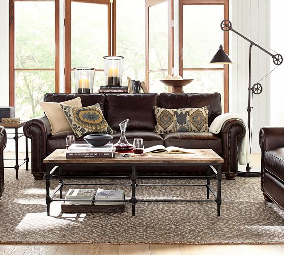 Webster Leather Sofa With Nailheads, Pottery Barn Tufted Leather Sofa
