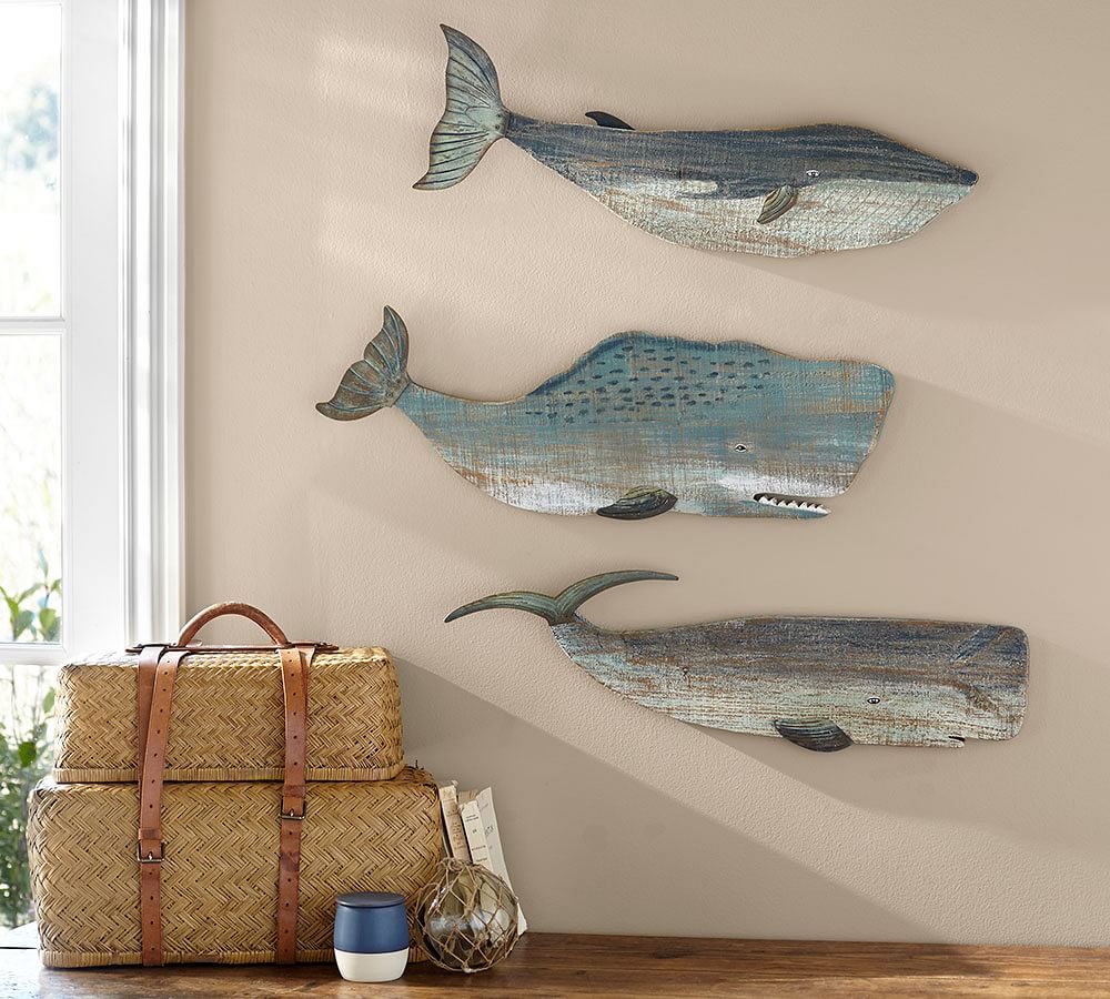 Painted Wood Whales Wall Art Set Pottery Barn
