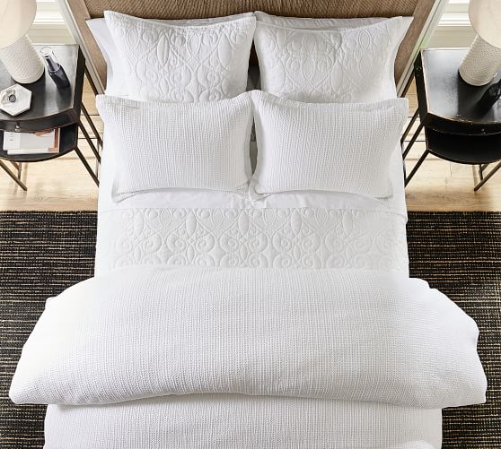 Honeycomb Cotton Duvet Cover Pottery Barn, White Textured King Size Duvet Cover Queen Bed