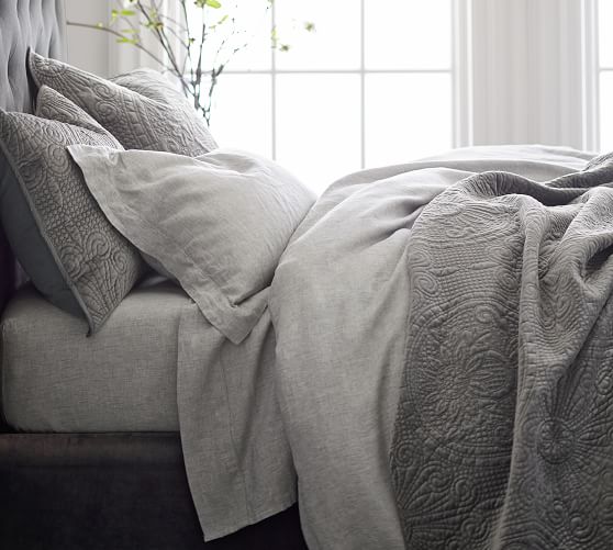 Details about   Pottery Barn Belgian Flax Duotone Linen King/ Cal Kg Duvet Flagstone 