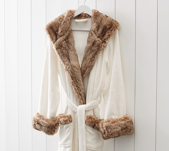 faux fur hooded dressing gown