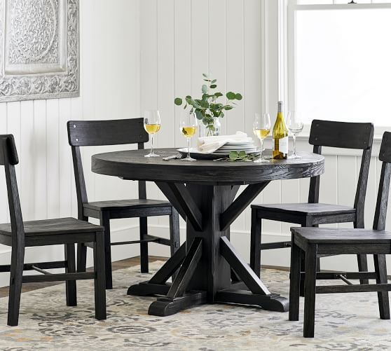 Benchwright Round Pedestal Extending, Round Pedestal Dining Room Table With Leaf
