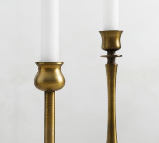 3 SIZES; NEW IN BOX. MADE IN INDIA UNIQUE  BRASS CANDLE HOLDERS SET OF 3 