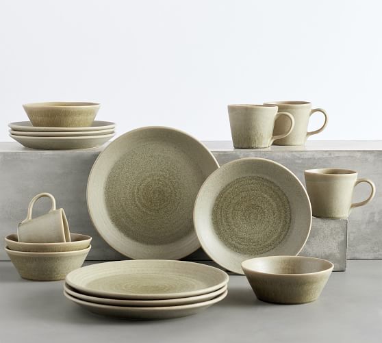 Larkin Reactive Glaze Stoneware 16-Piece Dinnerware Set | Pottery Barn