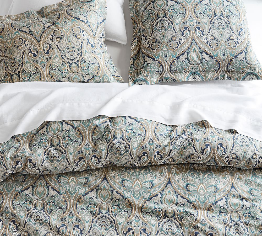 Blue Mackenna Paisley Percale Patterned Duvet Cover & Sham Pottery Barn