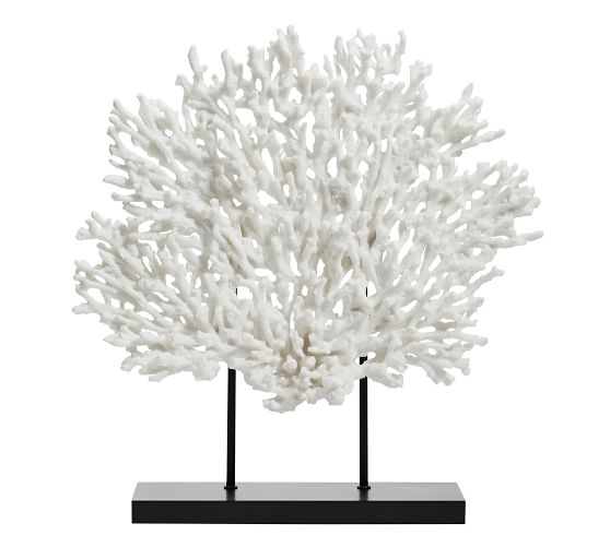 LARGE 20" WHITE FAUX BLADE CORAL CENTERPIECE DISPLAY STATUE BEACH OCEAN DECOR 
