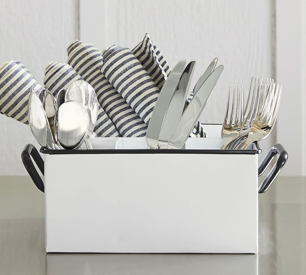 Handcrafted White Enamel Flatware Caddy Pottery Barn