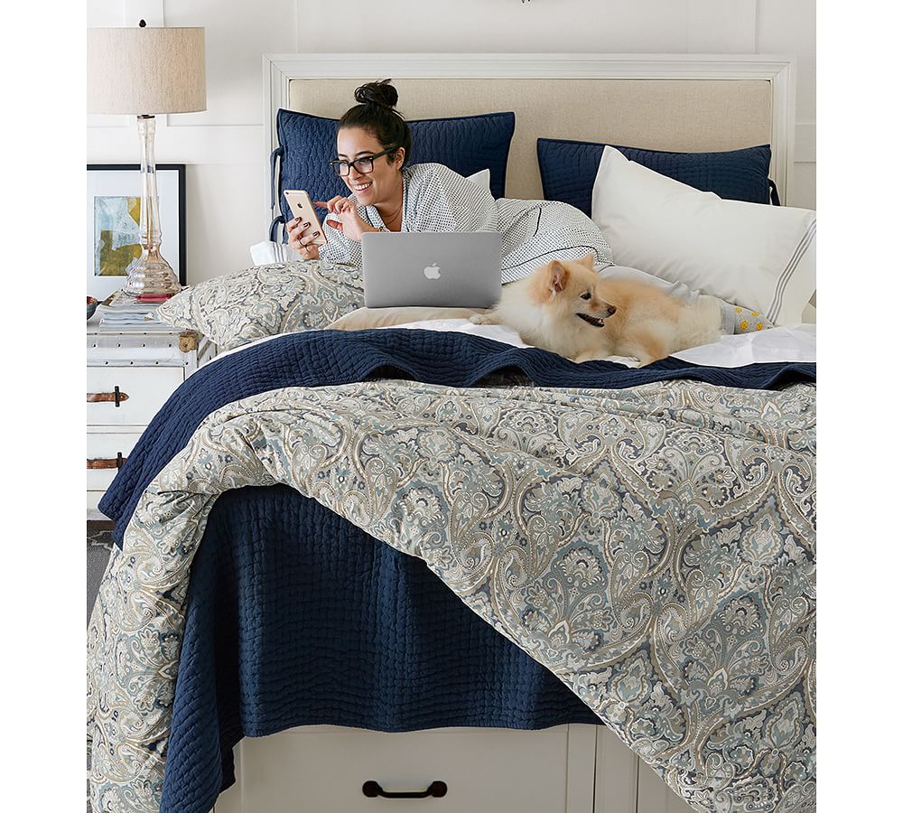Blue Mackenna Paisley Percale Patterned Duvet Cover & Sham Pottery Barn