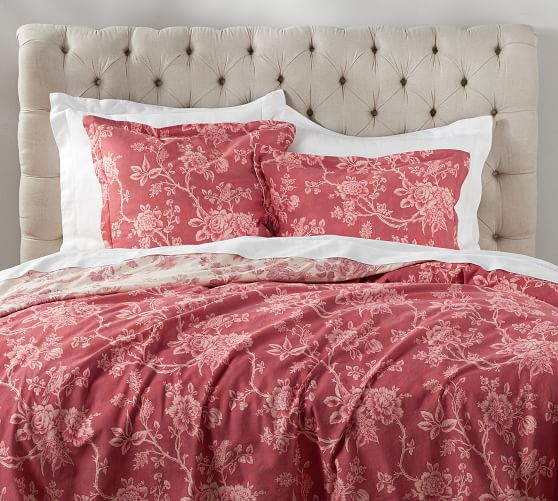 Darla Toile Reversible Cotton Patterned, Red Toile Duvet Cover King
