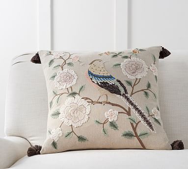 Pottery Barn Marlena Pillow Cover~18x18~Floral~New~Birds 