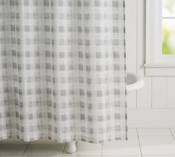 Rhett Check Organic Shower Curtain, Pottery Barn Shower Curtains Extra Long