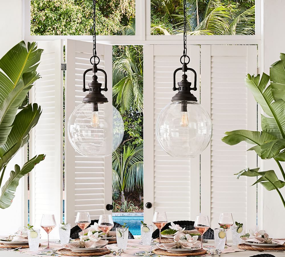 Duke Oversized Recycled Glass & Metal Outdoor Pendant Pottery Barn