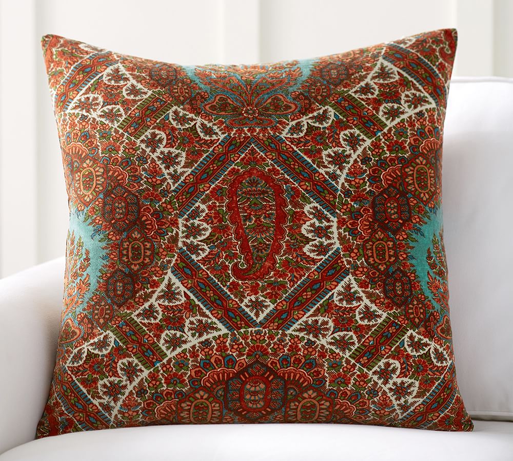 Sabrina Paisley Print Velvet Decorative Pillow Cover Pottery Barn