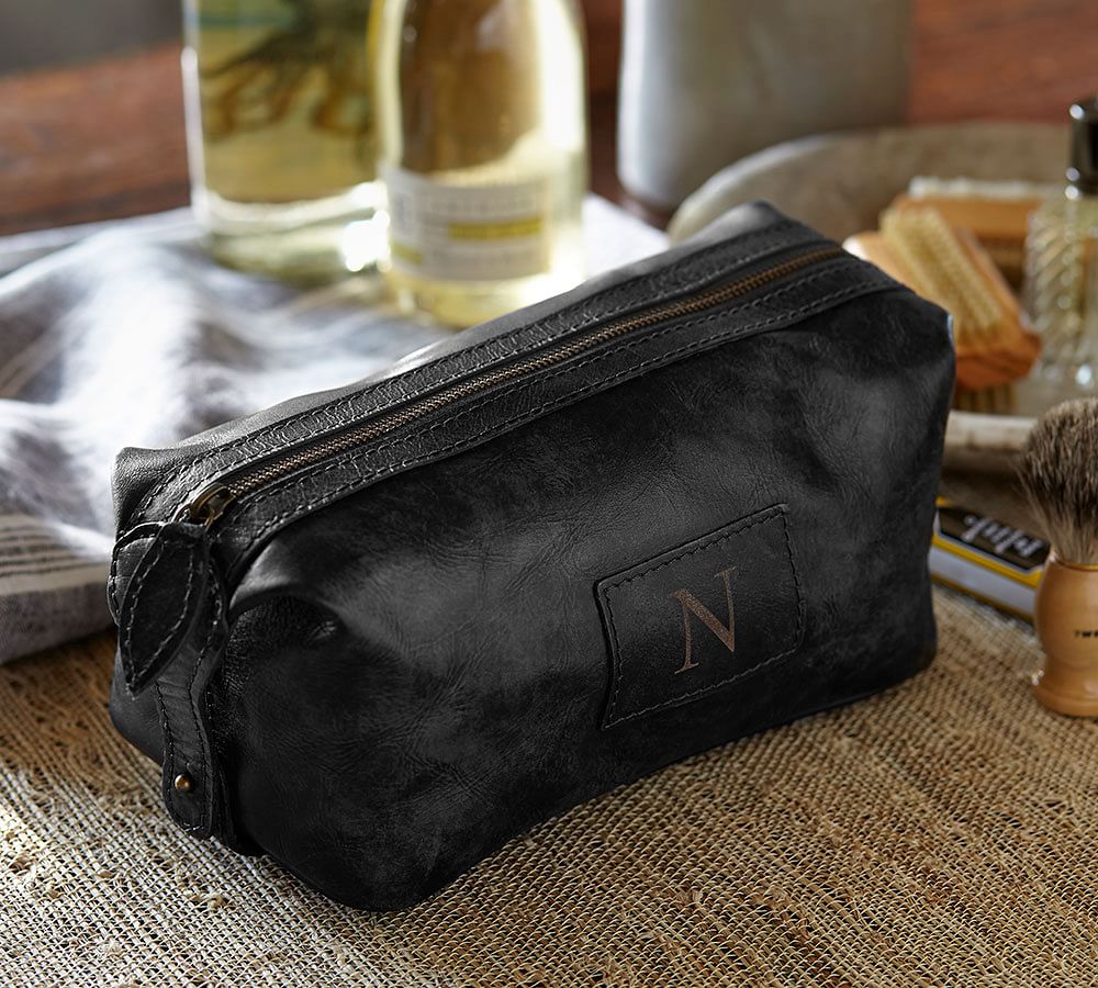 Saddle Leather Toiletry Bag Charcoal Pottery Barn