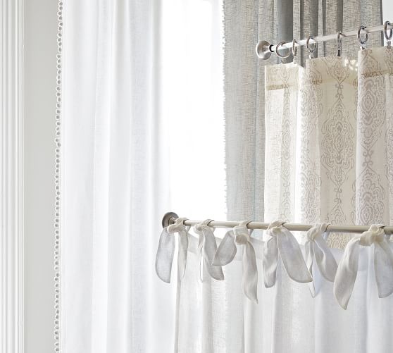 Belgian Flax Linen Tie Top Sheer, Pottery Barn White Linen Shower Curtain