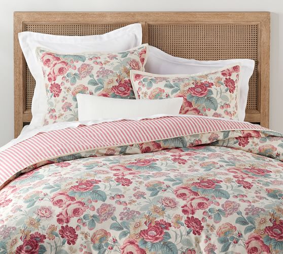 Pottery Barn Ava Palampore Bed Duvet Cover Organic Roses Parrots Print Twin 