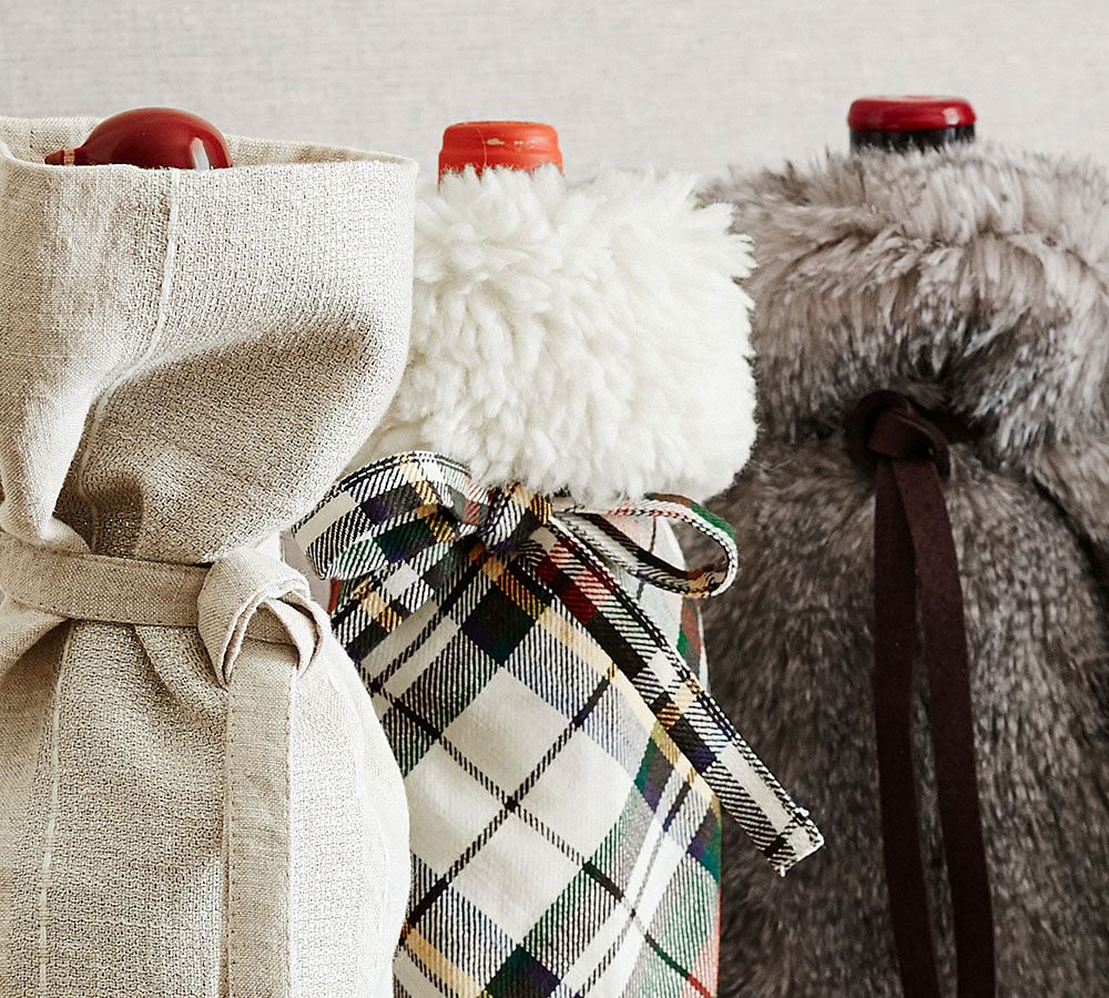 Denver Plaid Wine Bag with Sherpa Trim Wine Accessories Pottery Barn