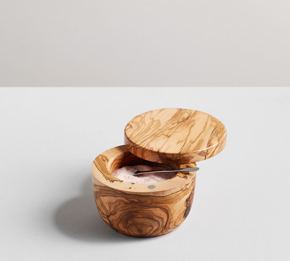 Handmade From Olive Wood 2 Compartment Salt Box Double Salt Keeper 