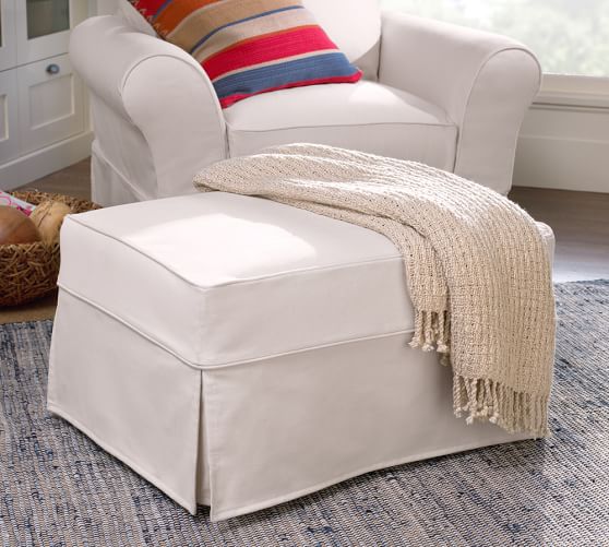 Pb Comfort Slipcovered Ottoman, Sofa Chair And Ottoman Covers