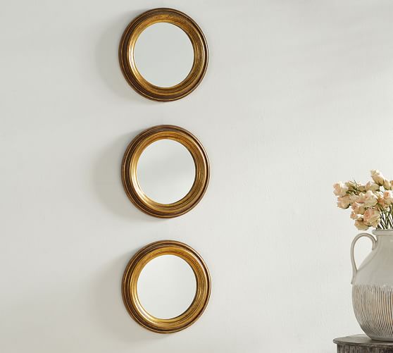 Set of Three Round Mirrors with Gold Finish