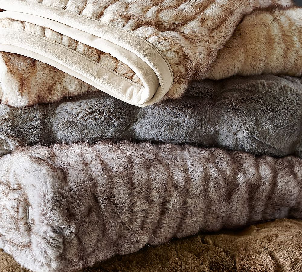 Gathered Faux Fur Throw Blanket Ivory Tipped Pottery Barn
