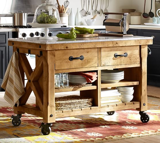 Hamilton Reclaimed Wood Marble Top, Best Wheels For Kitchen Island