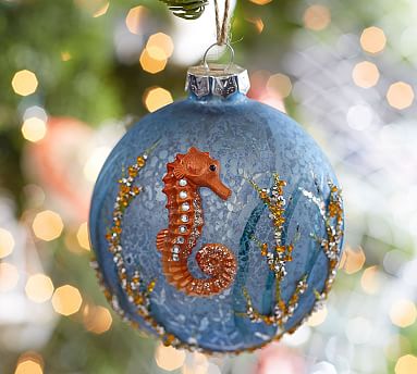 4.5" Seahorse Blown Glass Christmas Ornament 