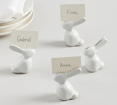 Set of 4 New Silver Easter Bunny Place Card Holders Aluminum Crate & Barrel 