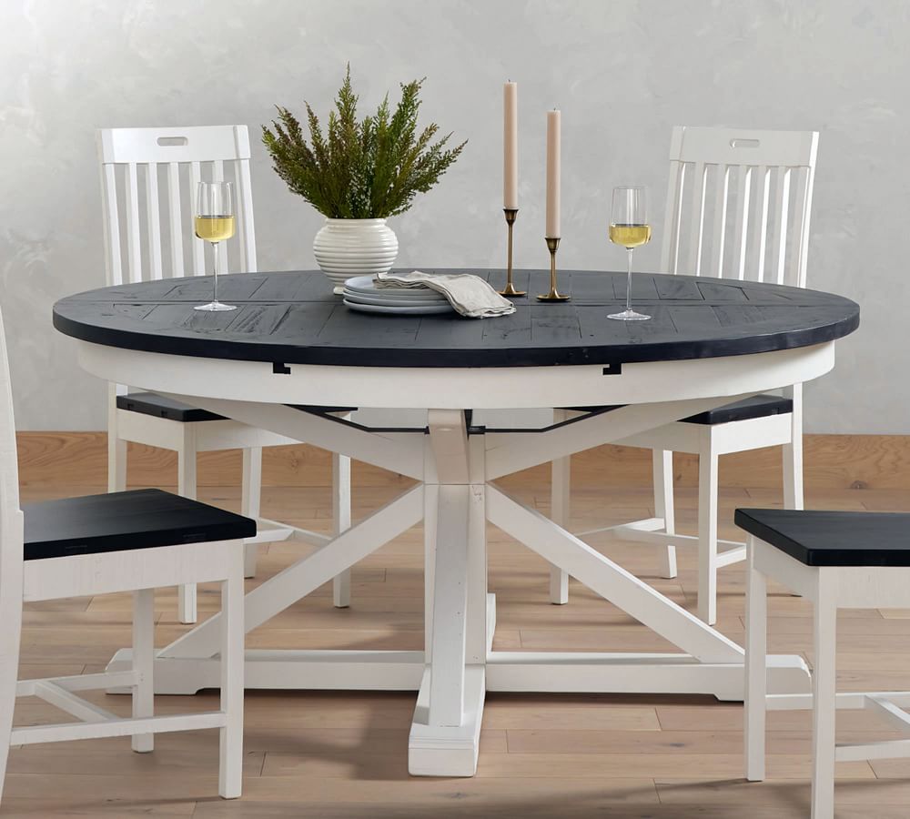 Hart Round Reclaimed Wood Pedestal Extending Dining Table Pottery Barn