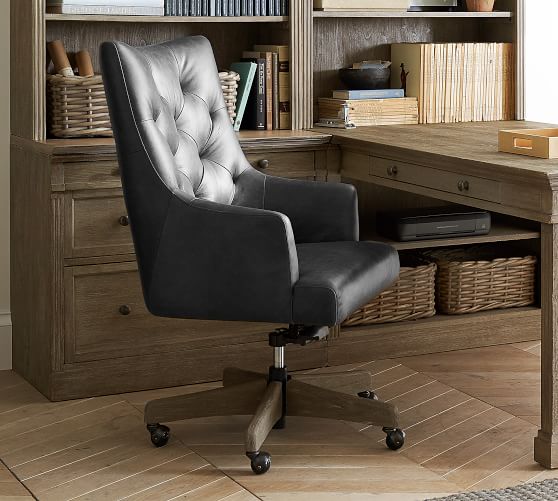 Radcliffe Tufted Leather Swivel Desk, Leather Swivel Chair Office