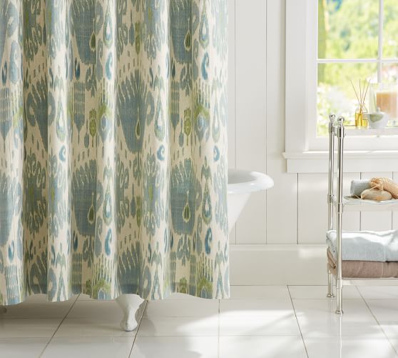 Vivian Ikat Linen Cotton Shower Curtain, Grey Ikat Shower Curtain Liner