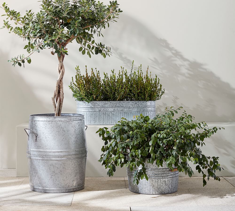 Eclectic Galvanized Metal Planters | Pottery Barn