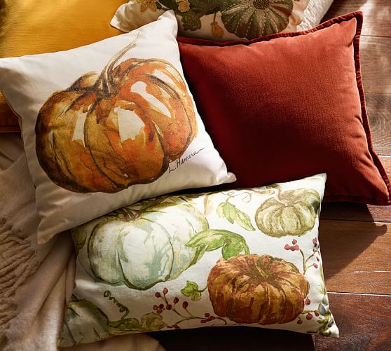 NWT Pottery Barn Thanksgiving Fall PUMPKIN PATCH Embroidered Lumbar Pillow Cover 